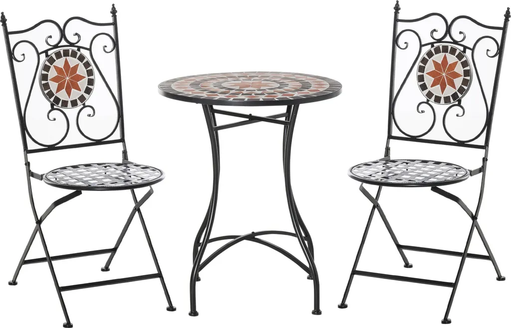 Set Bistro Pliable Rose des Vents en Métal Époxy et Mosaïque Artisanale