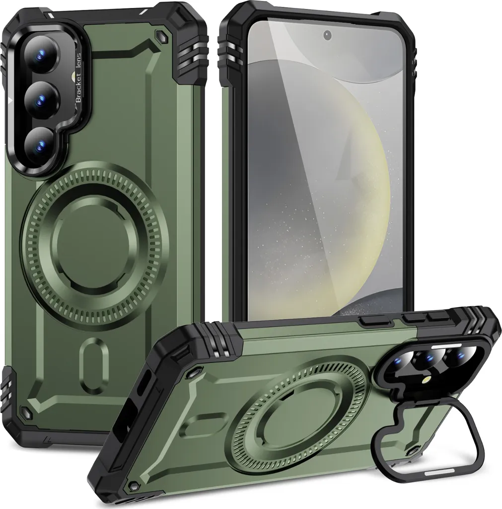 Cover Rugged Samsung S25 Plus Verde - Magnetica con Kickstand Anello