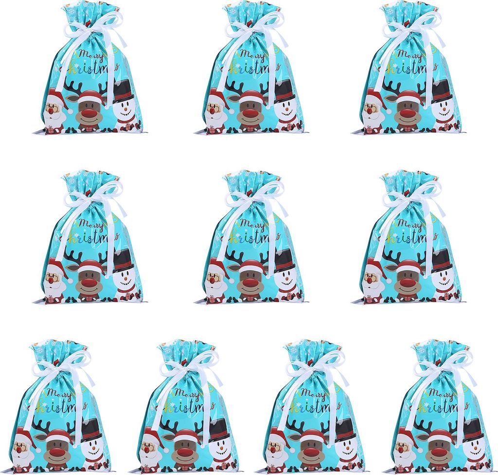 10 große Weihnachtsgeschenktüten mit Kordelzug, ideal zum Einpacken von Süßigkeiten und Keksen, für Geburtstagsgeschenke, Weihnachtsfeiern und...