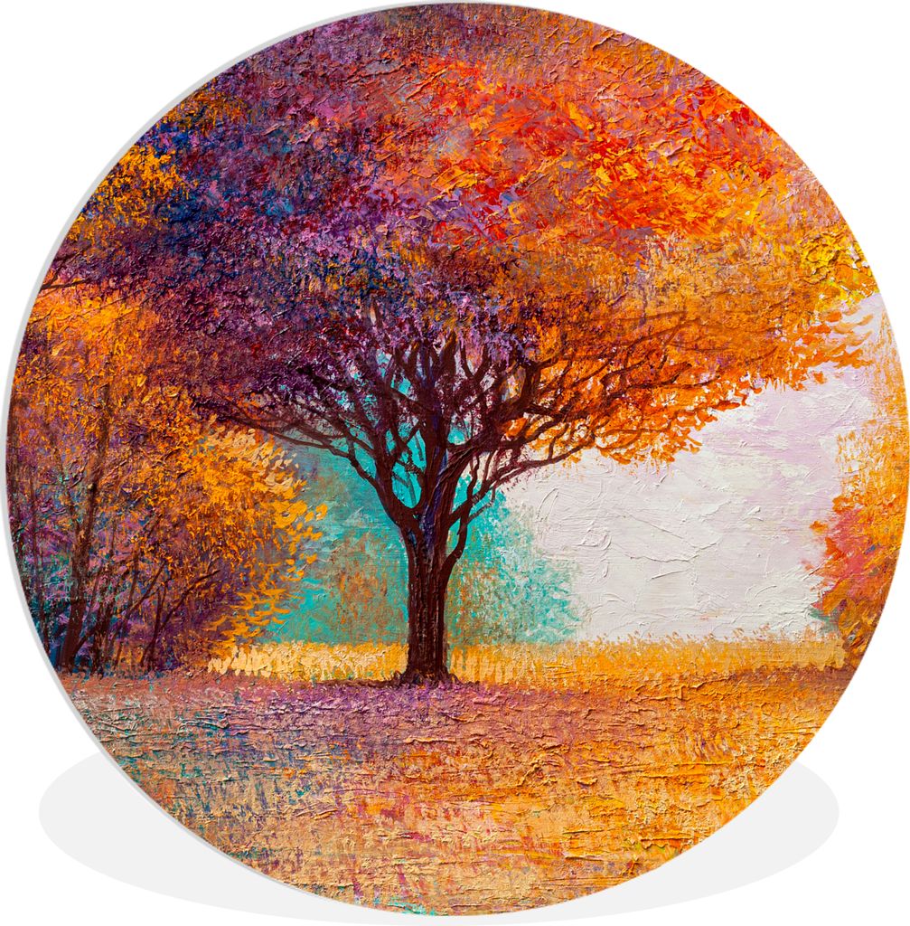 MuchoWow Rundes Wandbild - Runde Bilder Ölgemälde - Baum - Farben Ø 90 cm Kreis Wanddekoration Kunststoff - Wandkreis - Wandschmuck - Wand-Kre...