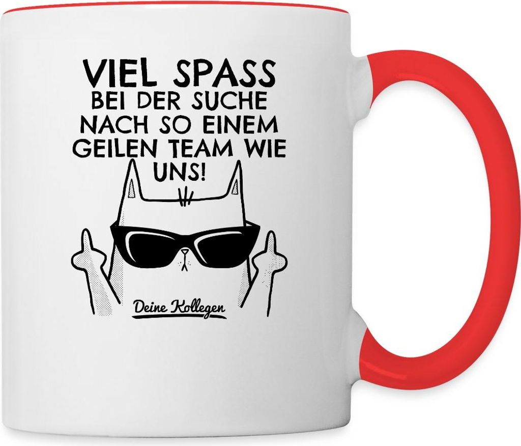 Spreadshirt Verräter Katze Viel Spaß Tasse Zweifarbig, One size, Weiß/Rot