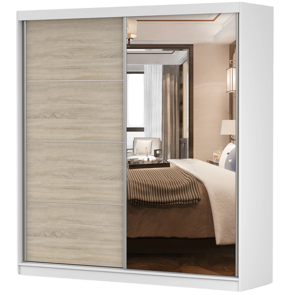 Armoire à portes coulissantes Armoire 203cm blanc/sonoma Image du produit 