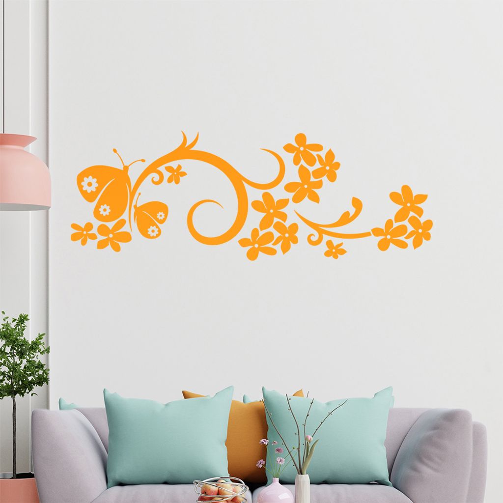 Schmetterling Blüten Ranke Wandtattoo in 6 Größen - Wandaufkleber Wall Sticker - Dekoration, Küche, Wohnzimmer, Schlafzimmer, Badezimmer