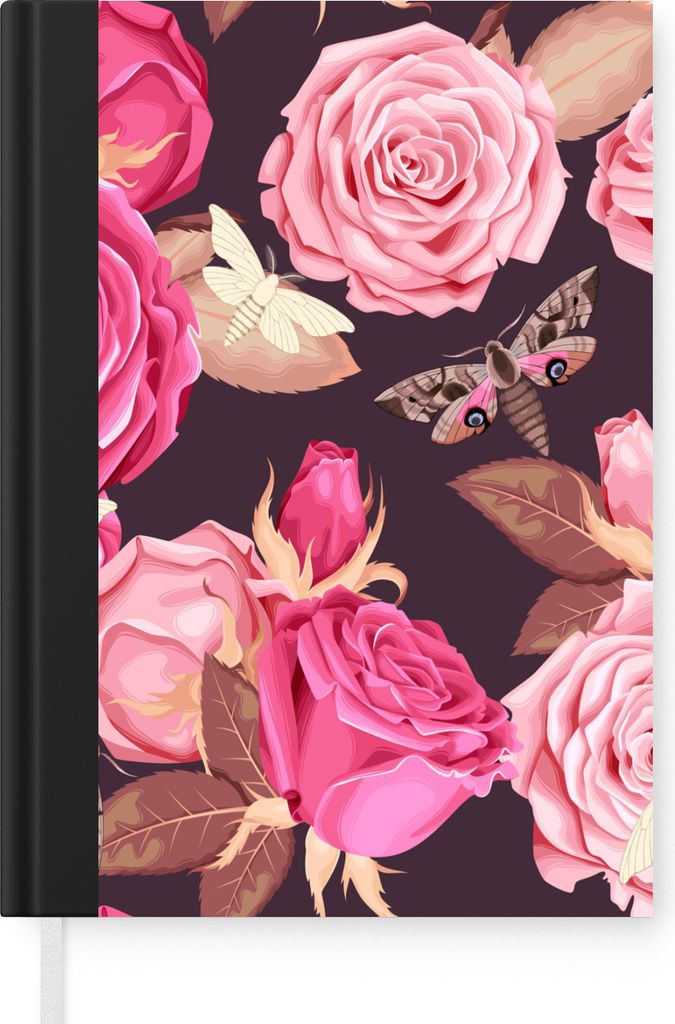 MuchoWow Notizbuch Tagebuch Haushaltsbuch Notebook A5 Natur - Rosen - Schmetterlinge - Notizblock - Notizheft - Notebook - Schreibblock - Papier