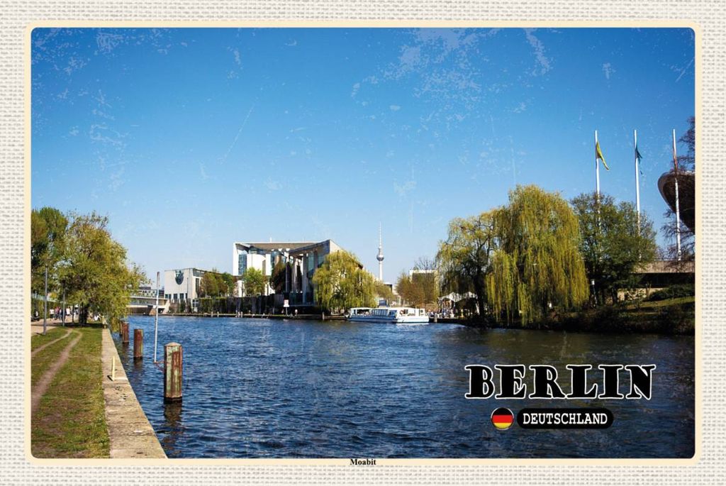 vianmo Holzschild 12x18 cm Berlin Moabit Fluss Bildmotiv Reisemotiv Abenteuer Reisen