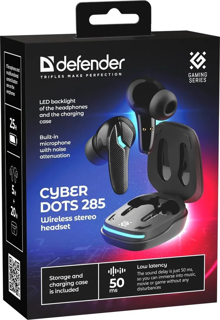 Casque Bluetooth Defender CyberDots 285 Noir avec Micro et Low Latency