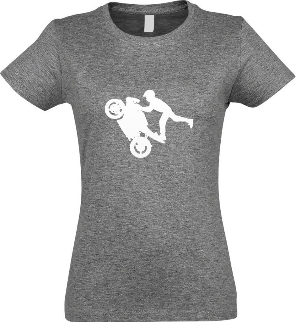 Kiwistar - T-Shirt tailliert - Damen - Graumeliert - Motorradfahrer - Rennmaschine - mit Motiv Bedruckt - Funshirt Design - Sport - Freizeit - Dame...