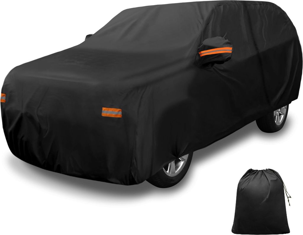 Wasserdichte Autoabdeckung Aluminiumfolie Auto Outdoor Vollabdeckung fš¹r Toyota Grand Highlander 510x195x150cm/ 200.79"x76.77"x59.06" Schwarz