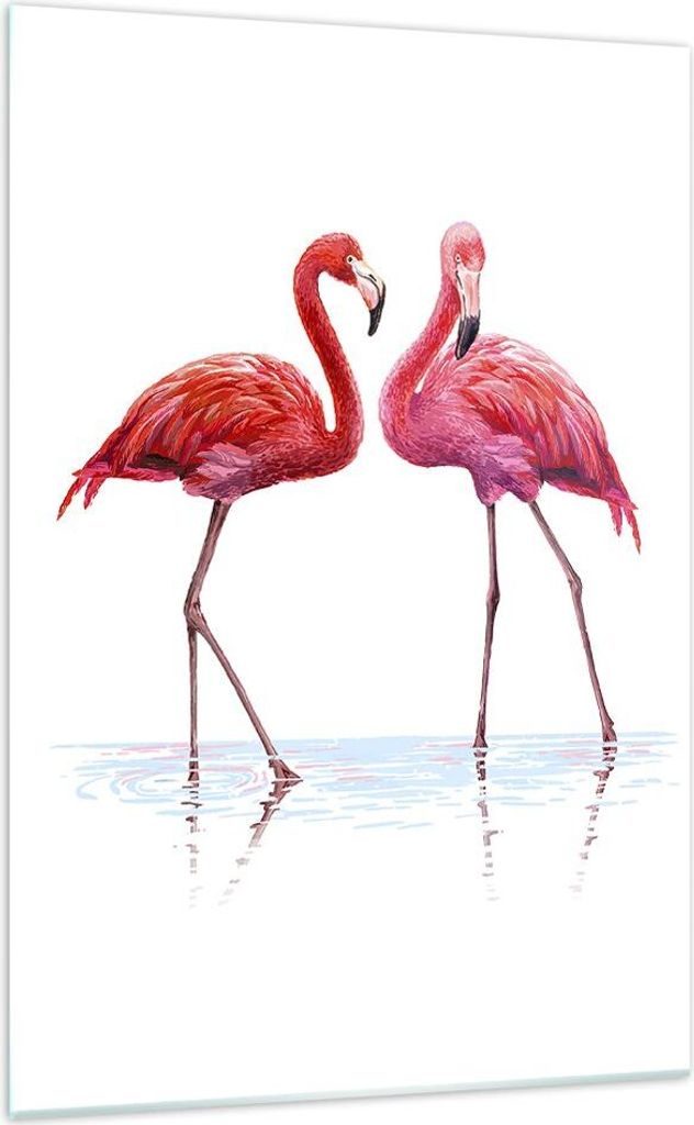 Bilder auf glas - Einteilig - Flamingos Rosa Paar - 70x100cm - Glasbilder - Wandbilder - Bilder - zum Aufhängen bereit - Wanddekoration aus Glas -...