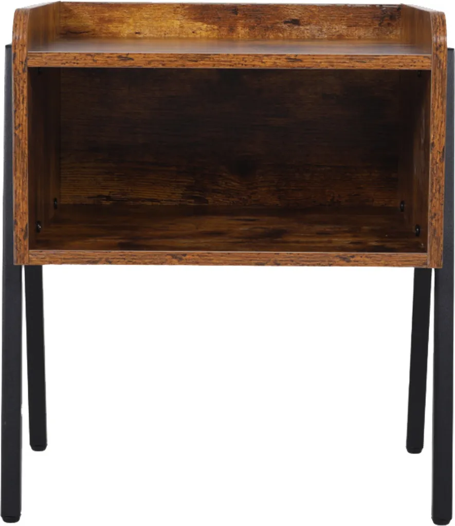 Chevet Scandinave Vintage en Bois Marron avec Rangement Ouvert - Chic