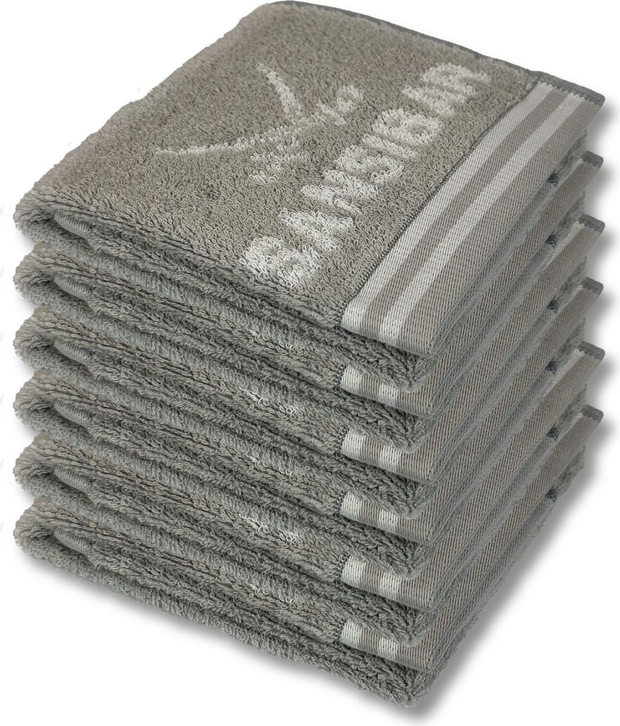 Sansibar Sylt Gästehandtuch 6er Set, Frottier-Serie "Doubleface“, 30x50 cm, silber/weiß