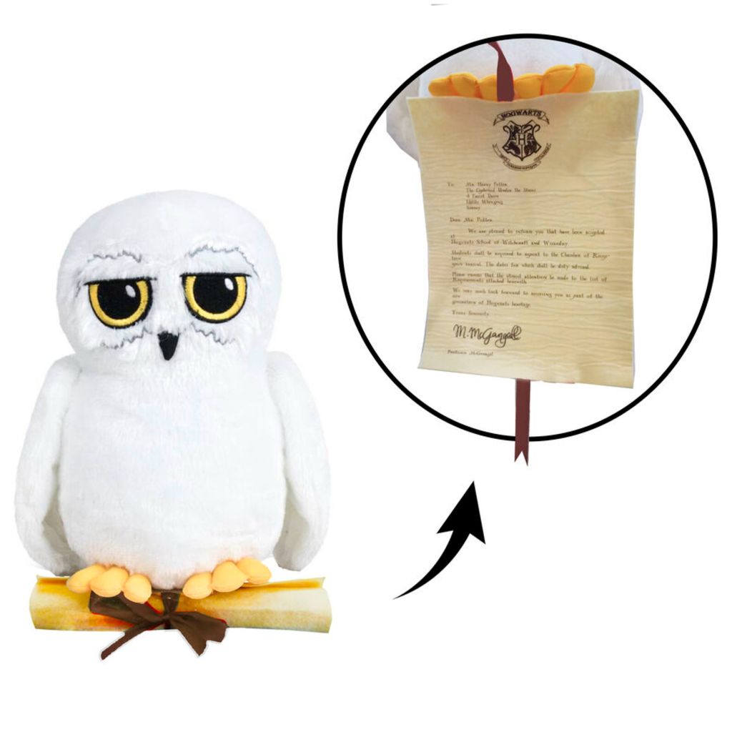 Plüschtier Eule Hedwig 28 cm mit Brief – Harry Potter Kuscheltier Schnee-Eule