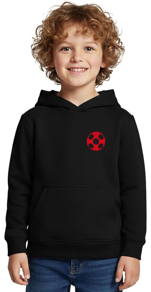 Spreadshirt Miraculous Ladybug Umrisse Front- & Backprint Kinder Premium Hoodie, 98/104 (2 Jahre), Schwarz