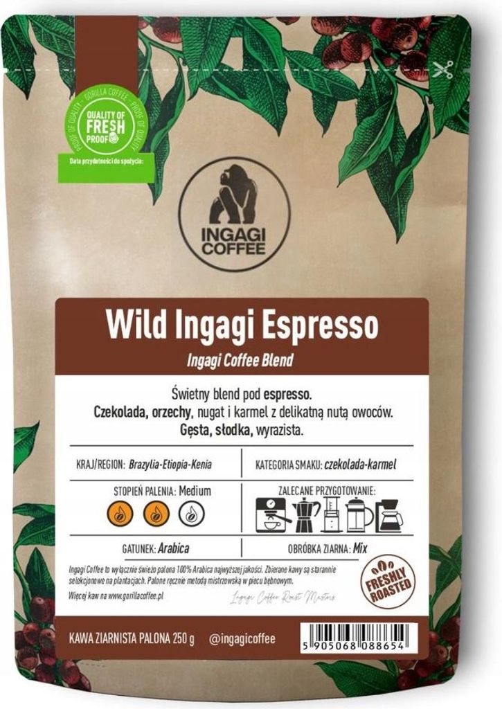 KAFELOV | Kaffeebohnen WILD INGAGI ESPRESSO - 250g - 100% Arabica - Schokoladennoten - Hochwertig