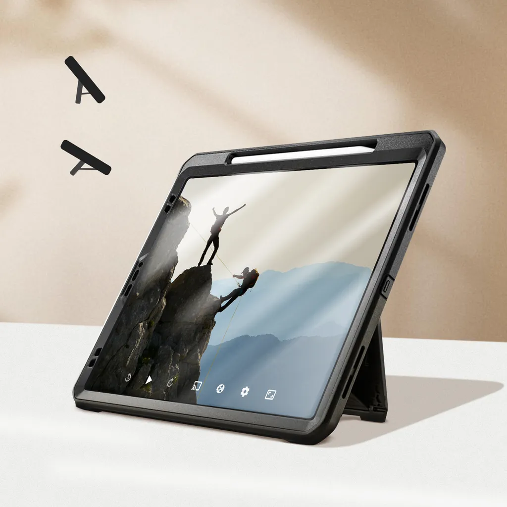 Support iPad Pro 12.9 avec Coque Antichoc Noire pour Usage Intensif