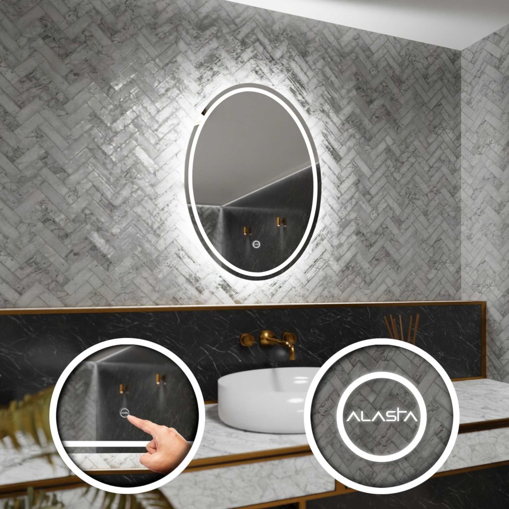 Elliptisch Badezimmerspiegel mit LED-Beleuchtung und Touch-Schalter - Panama - 80x120 cm