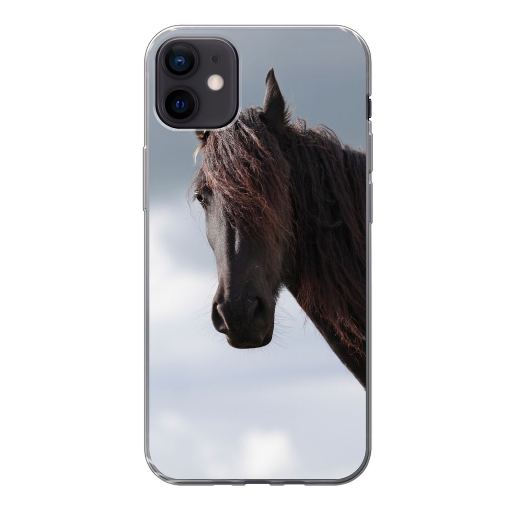 MuchoWow Handyhülle Schutzhülle Hülle für iPhone 12 mini Pferde - Himmel - Porträt Silikon Softcase Handy Hülle - Bild