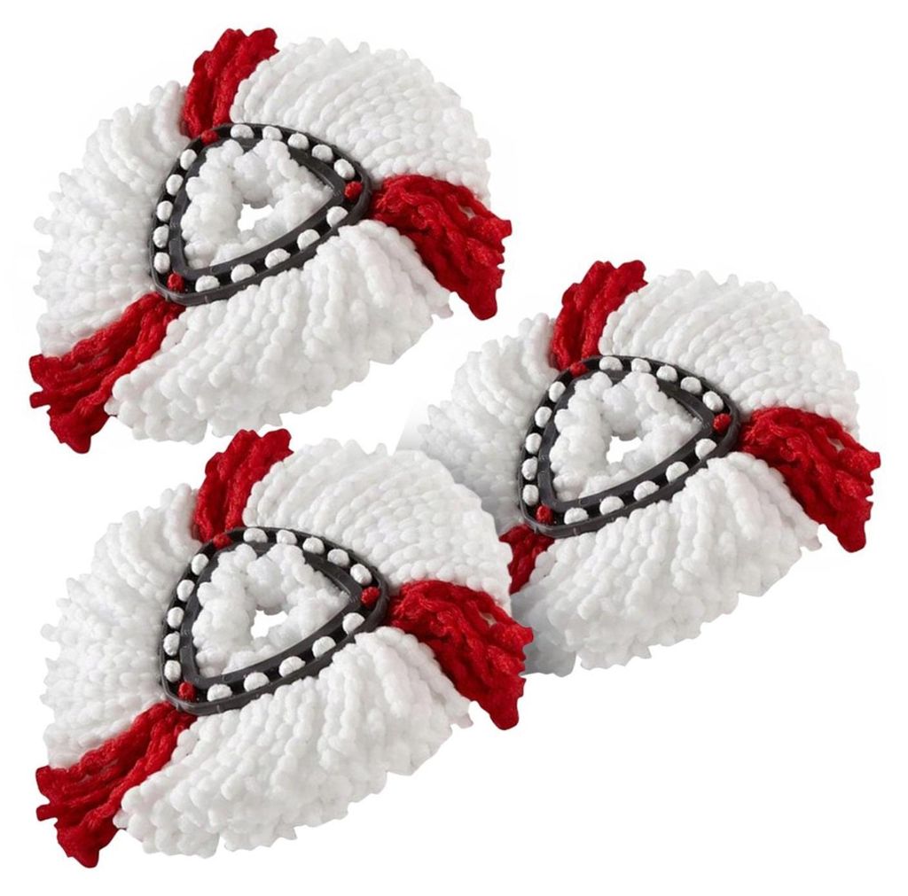 Three mop heads are arranged diagonally on a white background.
