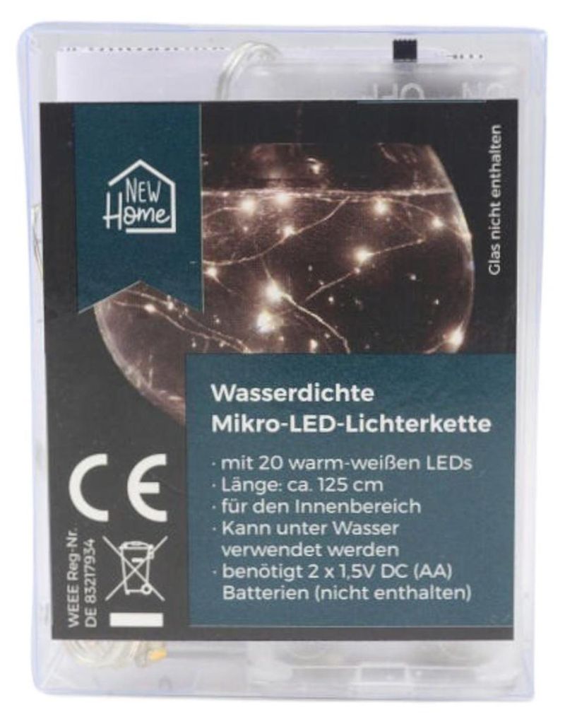 LED-Drahtlichterkette mit Timer 20 Micro-LEDs Warmweiß Produktbild 