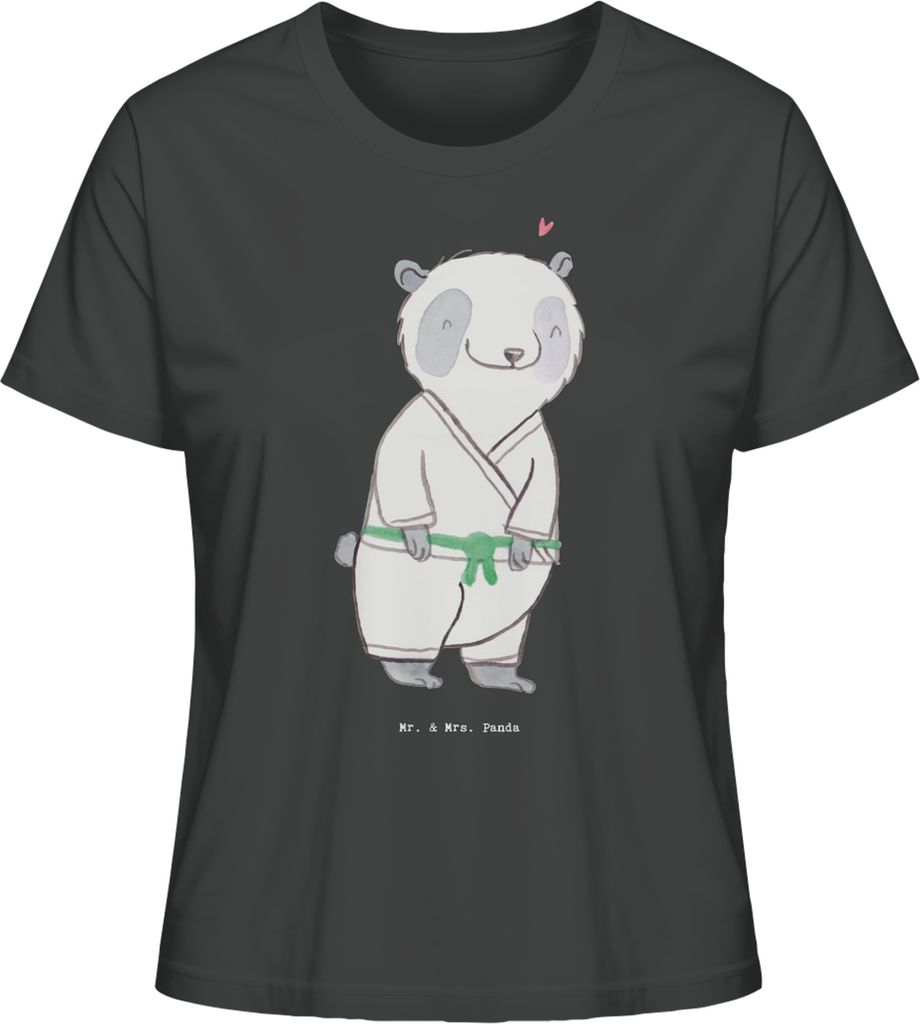 Mr. & Mrs. Panda Oberteil Damen Panda Jiu Jitsu Größe XL - Anthrazit - Geschenk, Basic T-Shirt, Selbstverteidigung, Japanische Kampfkunst, Kurzar...