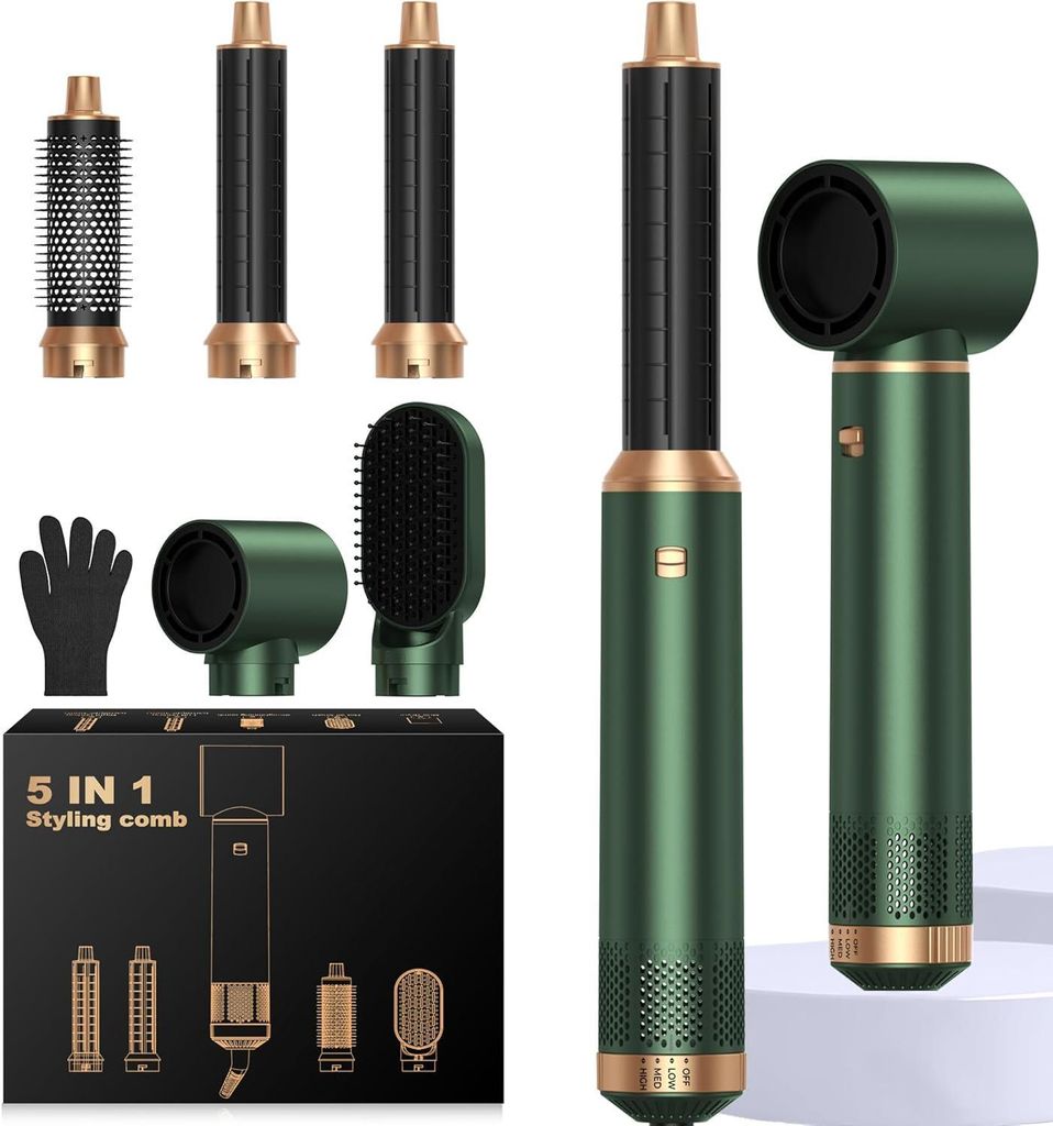 5 in 1 HaarstylerHair Styler Set Mit Rundbürstenföhn Haarstyler Warmluftbürste Föhn Lockenstab Luft Für Glätten, Trocknen, Volumen, Locken