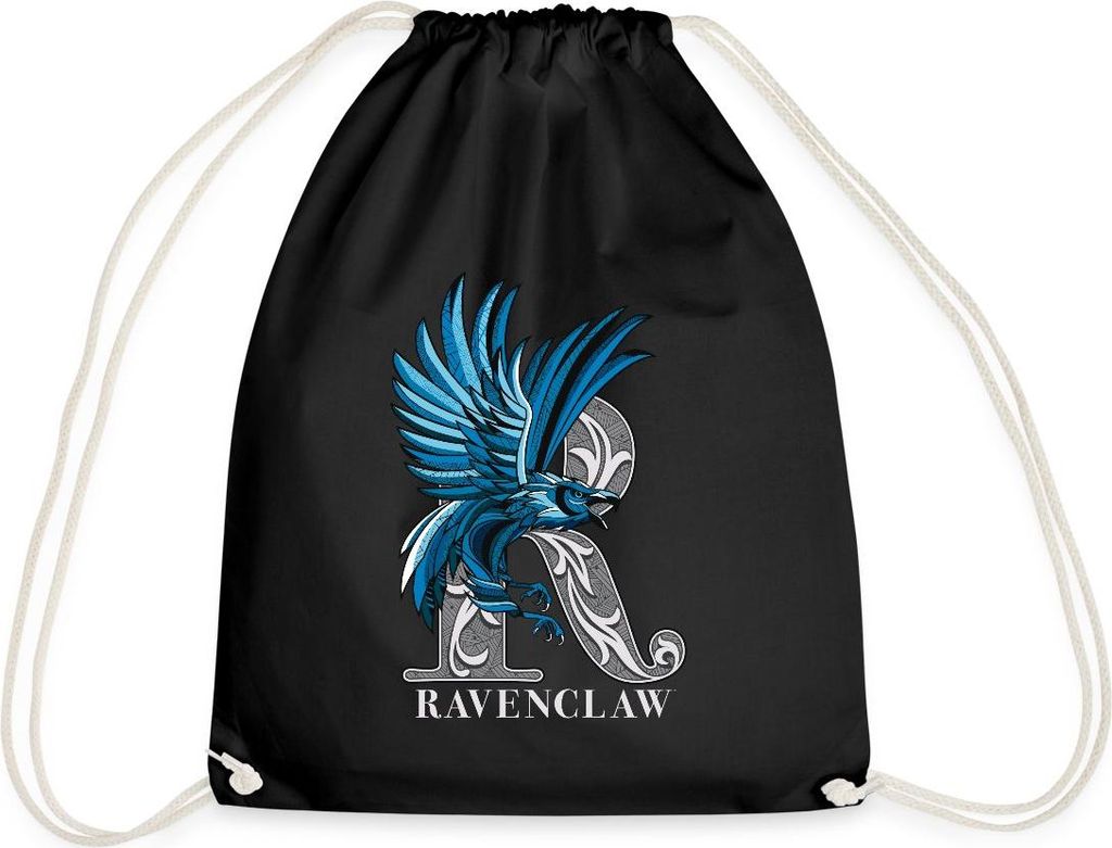 Spreadshirt Harry Potter Ravenclaw Silver Monochrom Turnbeutel, One size, Schwarz