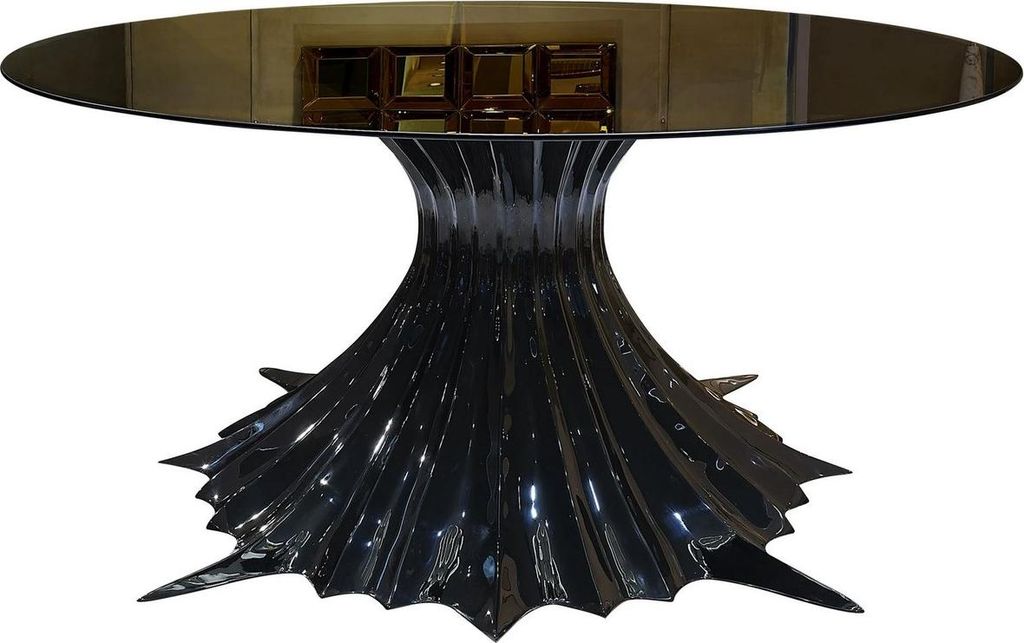 Casa Padrino Luxus Designer Esstisch Hochglanz Schwarz / Schwarz Ø 180 x H. 78 cm - Handgefertigter Esszimmertisch mit runder Glasplatte - Luxus E...