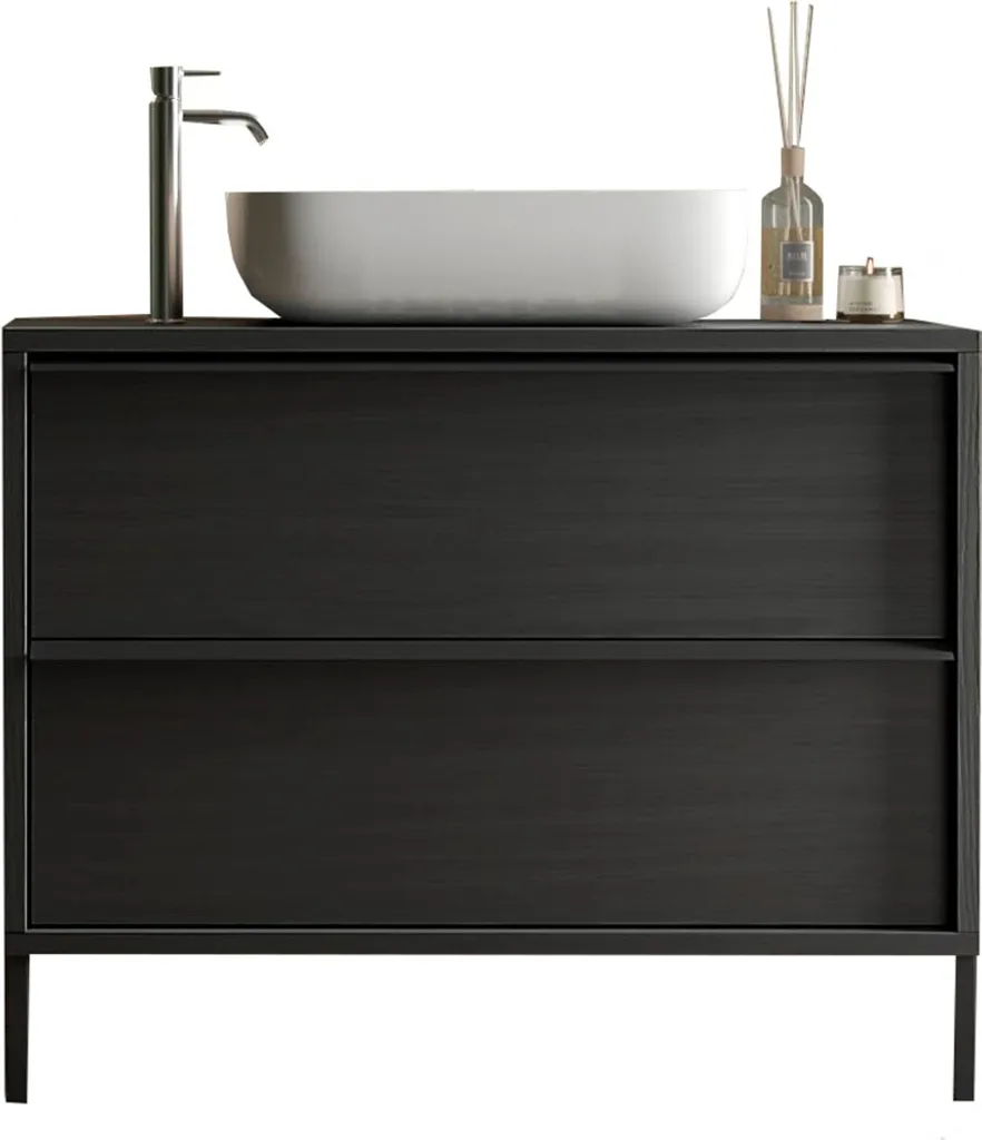 Aménager votre salle de bains avec le meuble FRASSI 79 cm noir et vasque