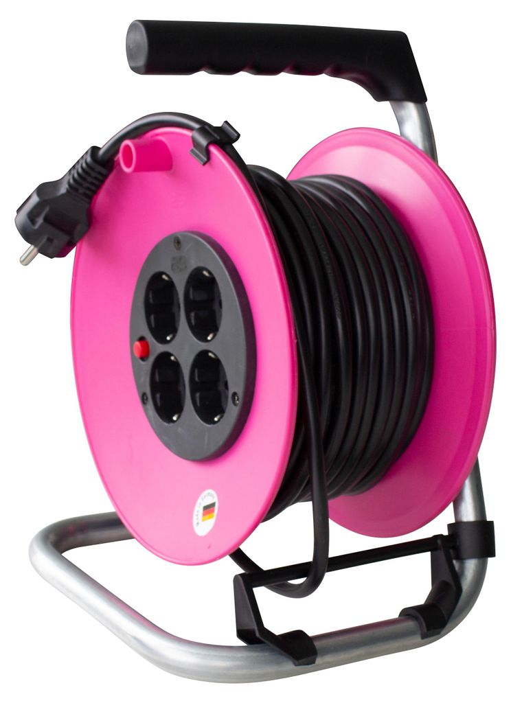 as-Schwabe Kabeltrommel 20m Kabelrolle Verlängerungskabel Schuko pink rosa IP20