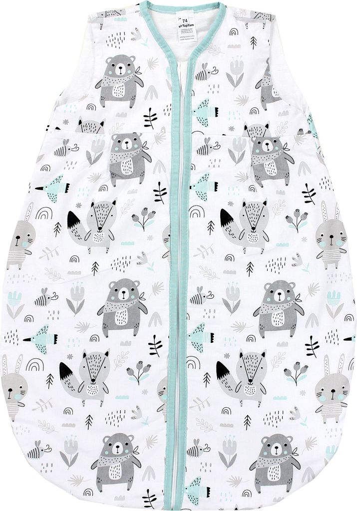 TupTam Baby Sommer Schlafsack 0.5 TOG aus en Materialien, Farbe: Bären / Füchse / Mint, Größe: 80-86