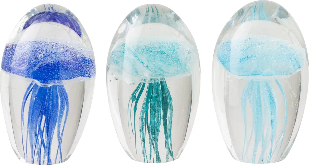 Objet de Décoration Méduse en Verre Bleu et Turquoise Lot de 3 J-Line