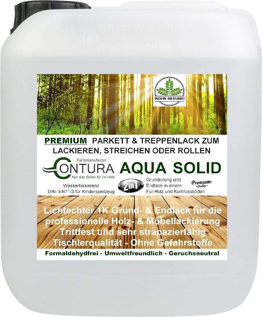 Contura 2 in 1 Parkettsiegel Grundierung und Parkettlack Holzlack Seidenmatt - 5Liter