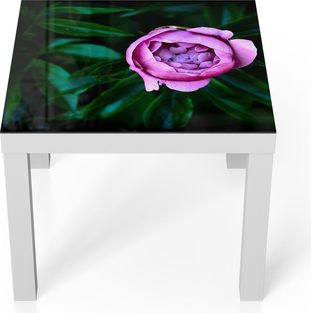 DEQORI Couchtisch 55x55 cm Weiß 'Rosa Blütenzauber' Glas Beistelltisch Glastisch modern