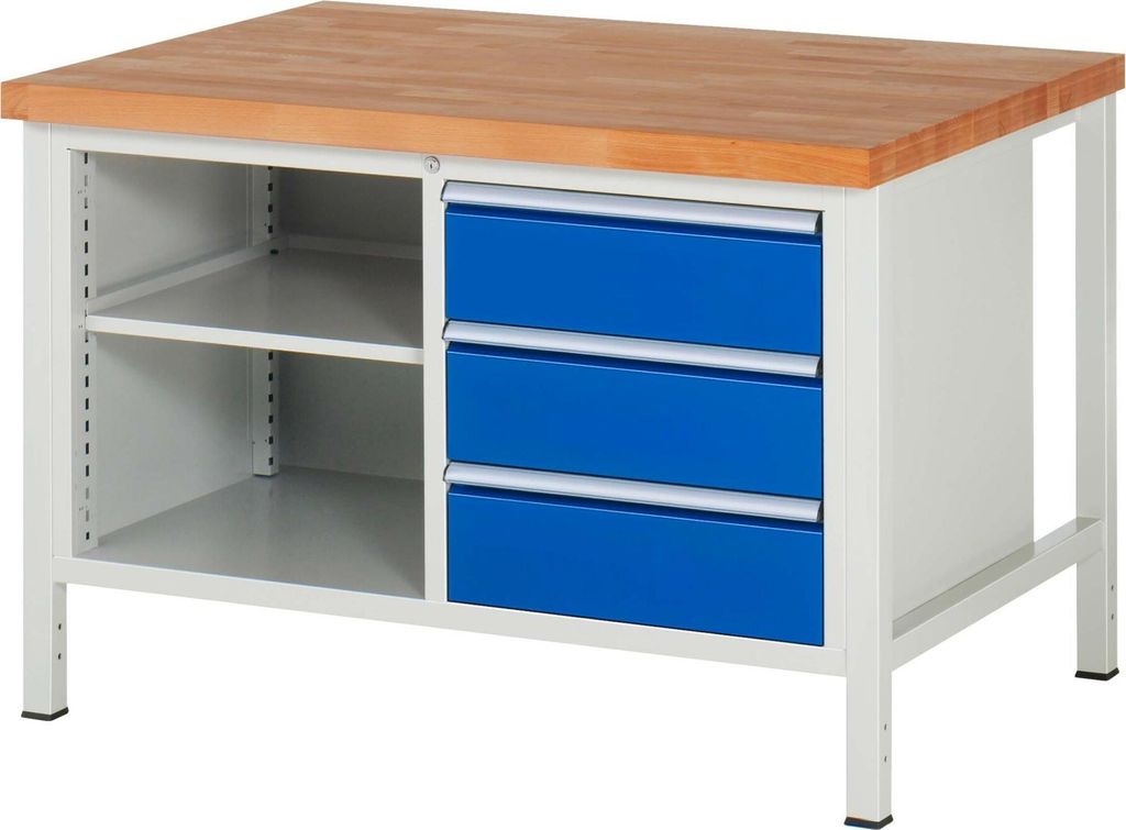 Rau Werkbank höhenverstellbar 8462A2, B1250xT900xH840-1040mm, 3x Schublade-TA