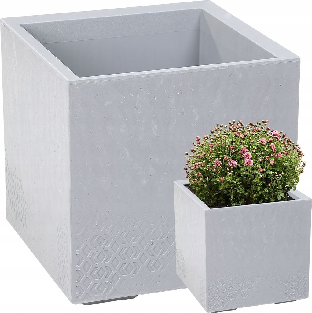 Lamela Blumentopf | Karo | 40cm | Hellgrau Beton