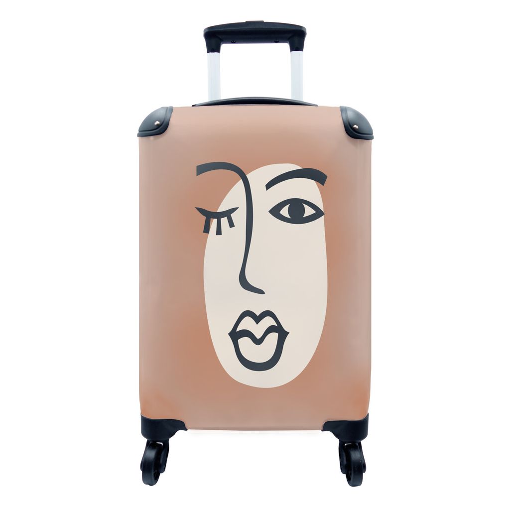 MuchoWow Koffer Handgepäck Trolley Rollkoffer Kleine Reisekoffer mit 4 Rollen - Pastell - Gesicht - Frau - Braun - Cabin Size < 55x40x23 cm & 55...