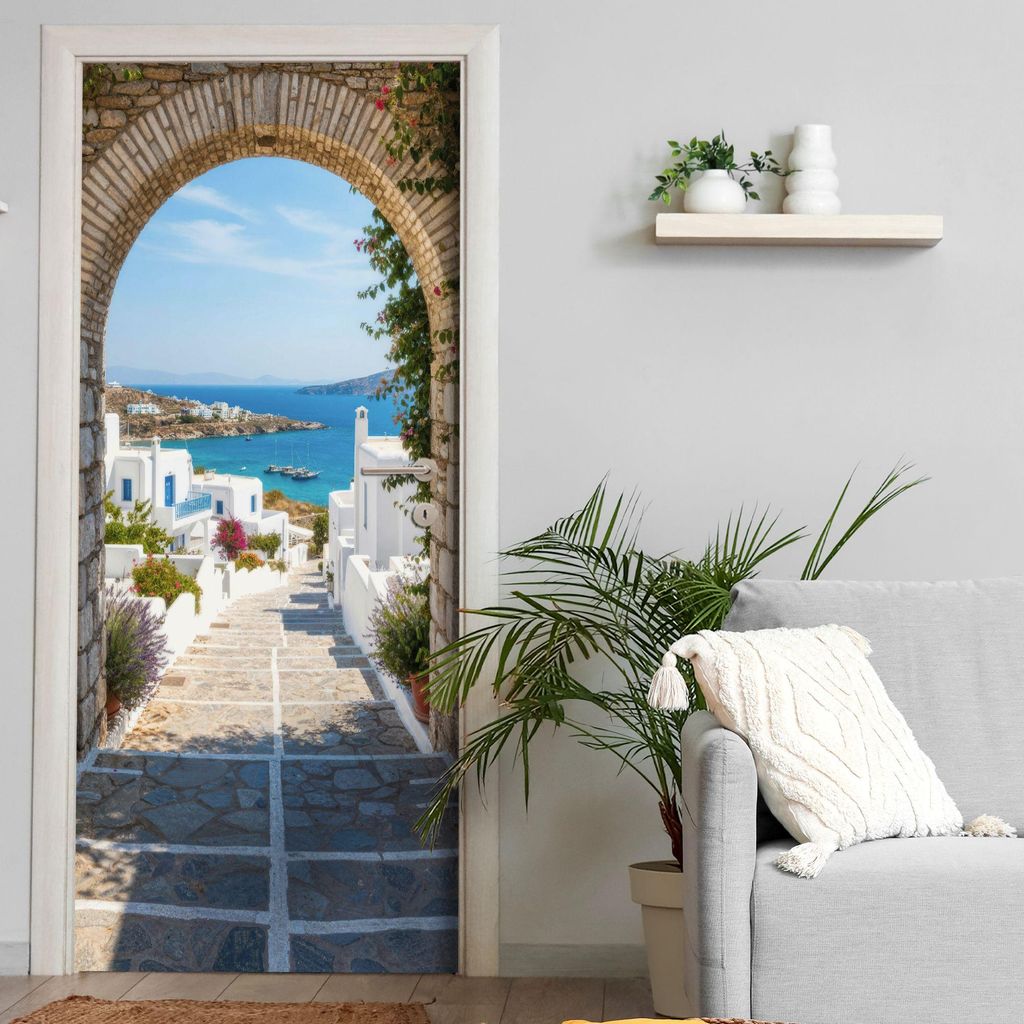 Türtapete selbstklebend | 200 x 90 cm Blick auf das Meer | Tür Aufkleber Poster Türfolie | Einteilig | Wasserfest 3D Türaufkleber Klebefolie Wa...
