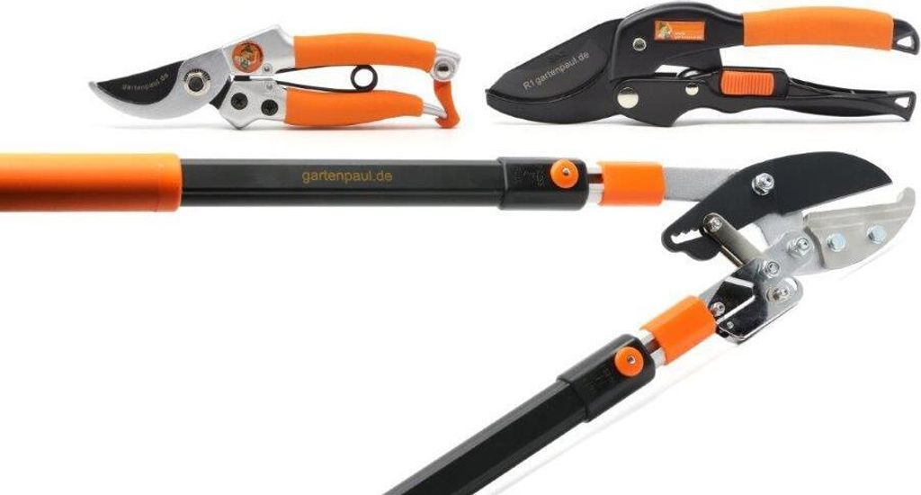 Gartenpaul 3er-Set: Teleskop Astschere Amboss, Rollschere R1 + Damengartenschere für Profis