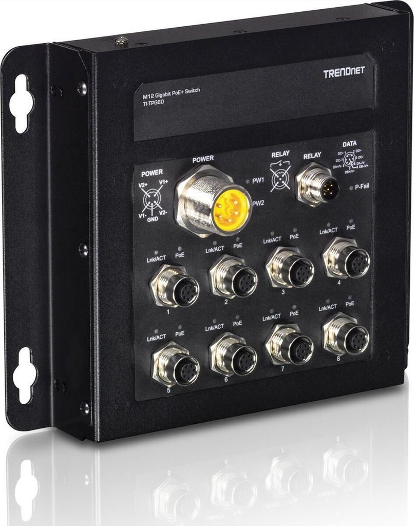 TRENDnet TI-TPG80 8-Port Industrial EN50155 M12 Gigabit PoE+ Railway Switch