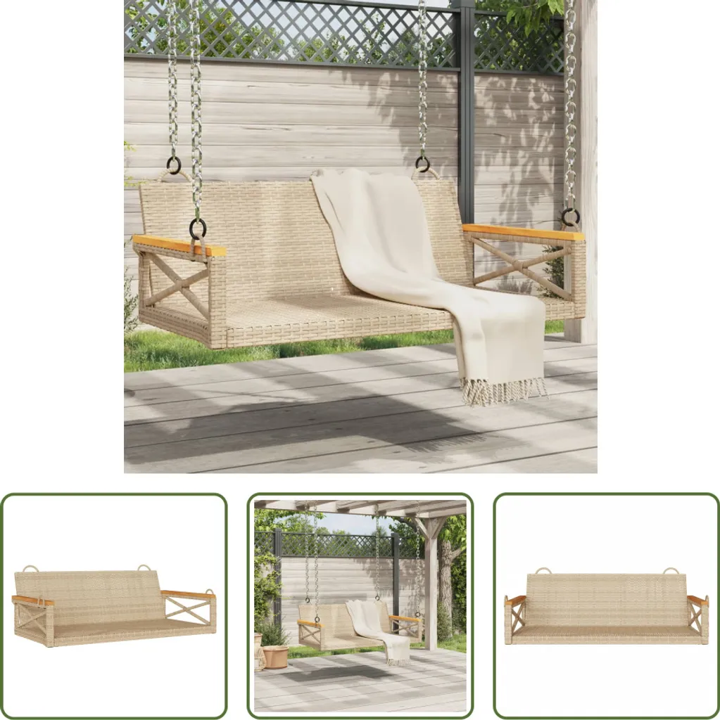 Banc de jardin suspendu beige en rotin synthétique pour la terrasse