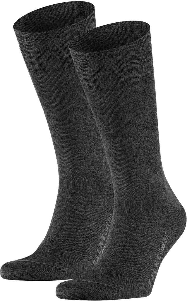 FALKE Herren Socken 2er Pack - Cool 24/7, Businessstrumpf, Kurzstrumpf, Uni #1 Anthrazit 47-48
