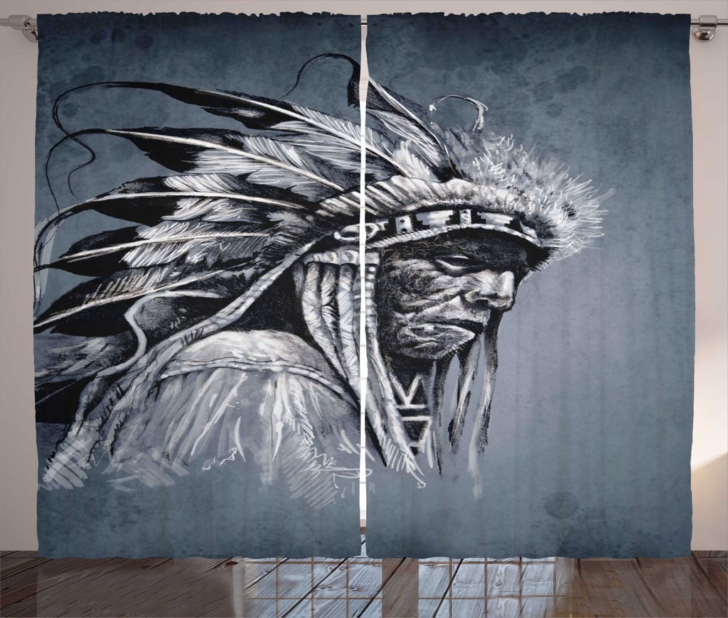 ABAKUHAUS Jahrgang Rustikaler Vorhang, Tribe Chef Kunstwerk, Wohnzimmer Universalband Gardinen mit Schlaufen und Haken, 280 x 245 cm, Grau Schwarz ...