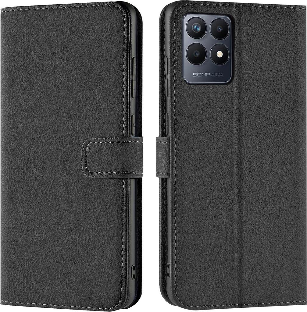 Conie Klapp Tasche für Realme Narzo 50 Kartenfach Rundumschutz Hülle in Schwarz