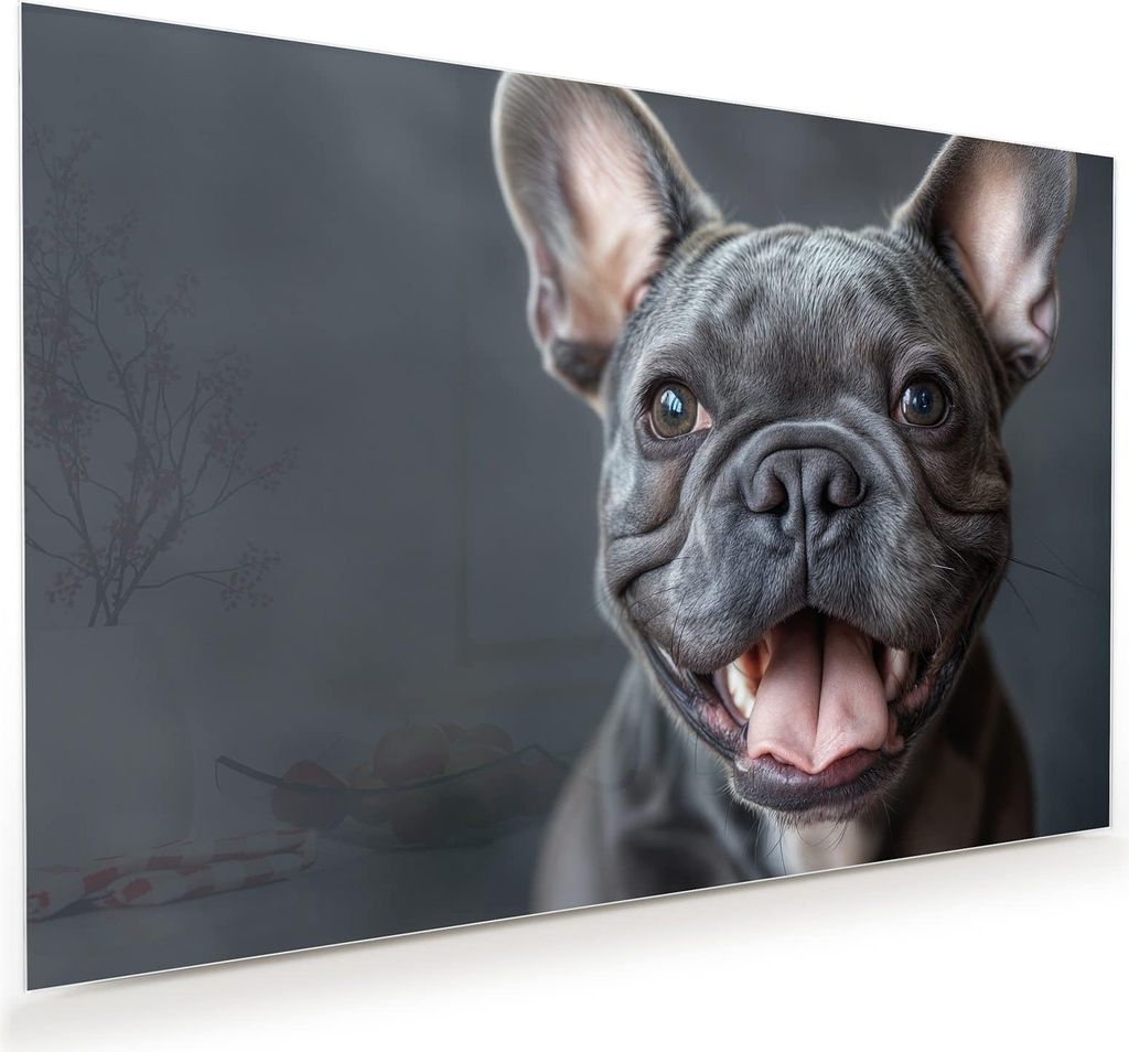 Glasbild 60x40cm in XXL für Wohnzimmer, Schlafzimmer Motiv Lachender Hund