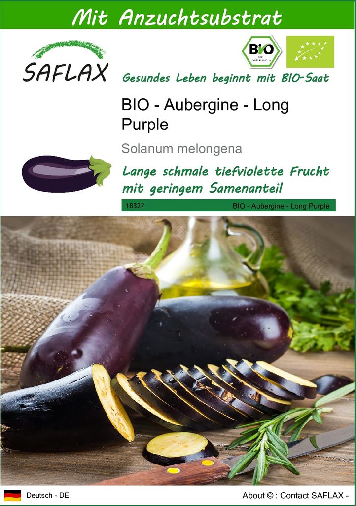 SAFLAX - BIO - Aubergine - Long Purple - 20 Samen - Mit Produktbild 