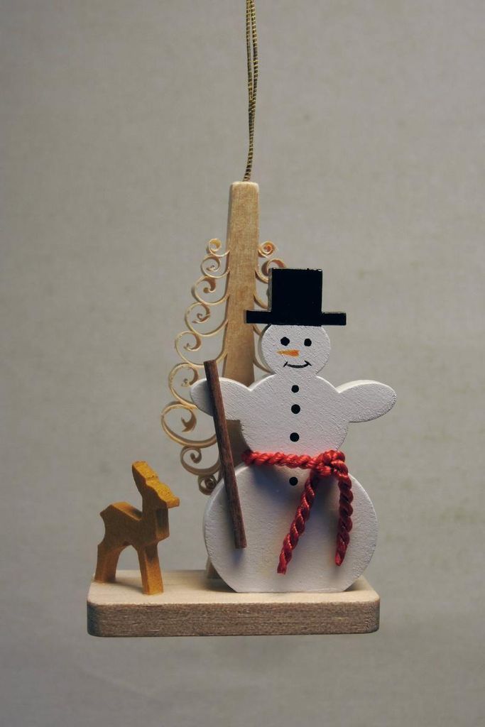 Baumbehang Schneemann mit Reh Höhe 7cm NEU