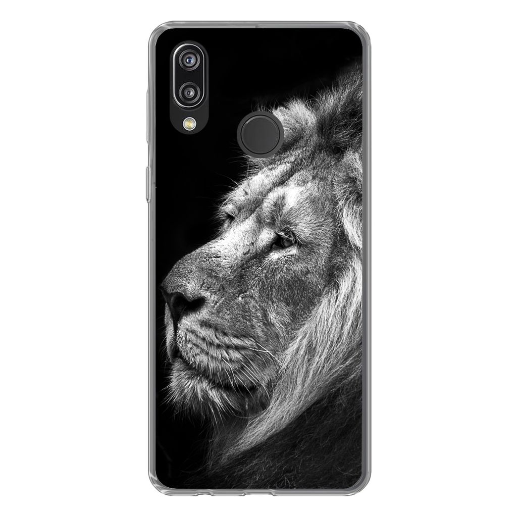 MuchoWow Handyhülle Schutzhülle Hülle für Huawei P20 Lite (2020) Löwe vor schwarzem Hintergrund in schwarz und weiß Silikon Softcase Handy ...