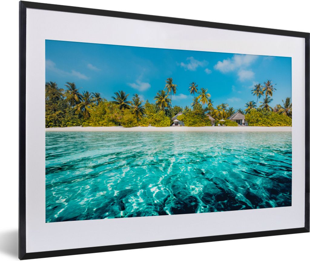 MuchoWow Gerahmtes Poster Strand - Palmen - Meer 60x40 cm - Poster mit Schwarzem Bilderrahmen Wandposter Rahmen Foto Bilder - Schlafzimmer - Plak...