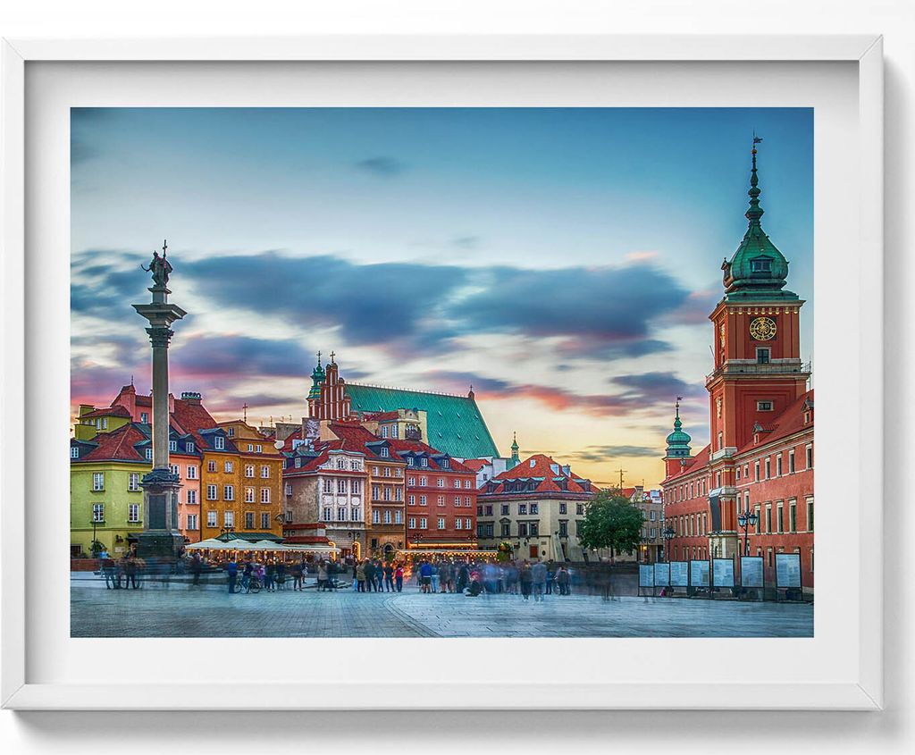 Schloss in der Altstadt von Warschau– Wandbild mit Rahmen – Gerahmtes Bild – Wanddekoration – 80x60 cm – Weiß Rahmen