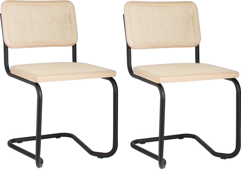 pemora 2-er Set Freischwinger / Schwingstuhl mit Wiener Geflecht - Holzrahmen-natur, Gestell schwarz - montiert